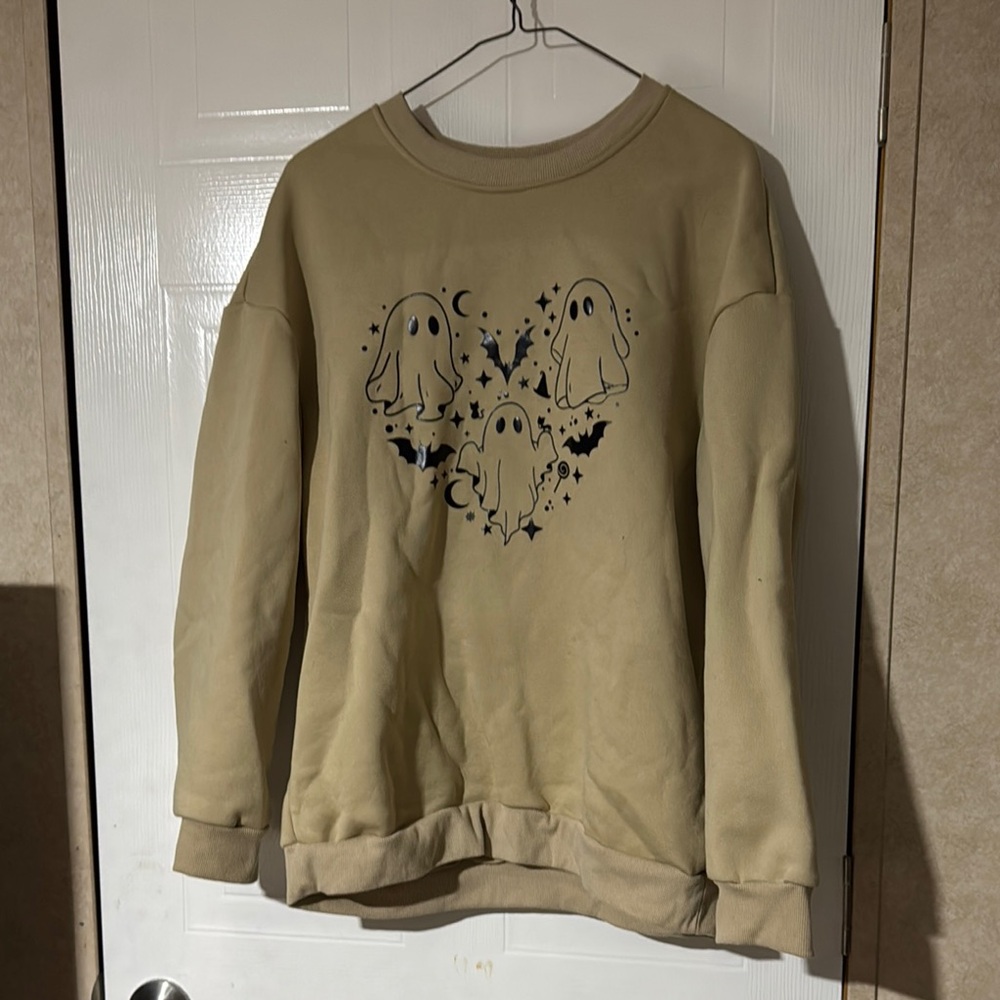 Beige Ghost Print Men's Sweater
